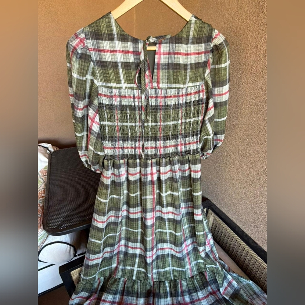 All Saints High Low Dress in Green and Red Plaid - Picture 7 of 10